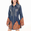 ADDR002 American Darling Denim Button Down Dress Tooled Leather Floral Detail