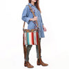 ADBG298 American Darling Large Cross body Bag - Hand Tooled Floral Leather & Woven Saddle Blanket Purse