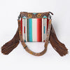 ADBG298 American Darling Large Cross body Bag - Hand Tooled Floral Leather & Woven Saddle Blanket Purse