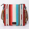 ADBG298 American Darling Large Cross body Bag - Hand Tooled Floral Leather & Woven Saddle Blanket Purse