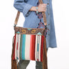 ADBG298 American Darling Large Cross body Bag - Hand Tooled Floral Leather & Woven Saddle Blanket Purse