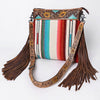 ADBG298 American Darling Large Cross body Bag - Hand Tooled Floral Leather & Woven Saddle Blanket Purse