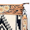 ADBG298 American Darling Large Cross body Bag - Hand Tooled Floral Leather & Woven Saddle Blanket Purse