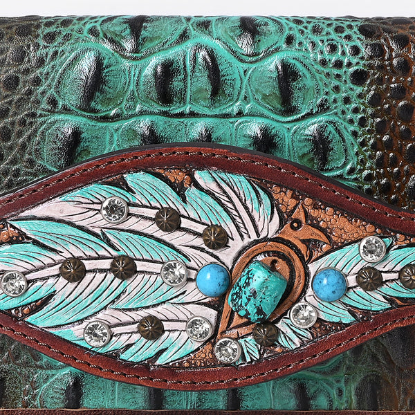 ADBG1195 American Darling Western Organizer Bag Crocodile Embossed Hand Tooled Leather