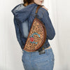 ADBG1072 American Darling Hand-Tooled Leather Taco Handbag Western Floral Carved Genuine Leather Clutch