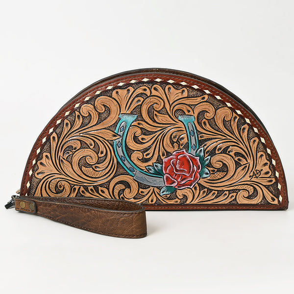 ADBG1072 American Darling Hand-Tooled Leather Taco Handbag Western Floral Carved Genuine Leather Clutch