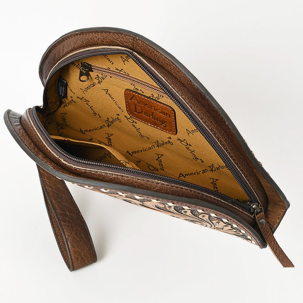 ADBG1072 American Darling Hand-Tooled Leather Taco Handbag Western Floral Carved Genuine Leather Clutch