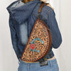 ADBG1072 American Darling Hand-Tooled Leather Taco Handbag Western Floral Carved Genuine Leather Clutch