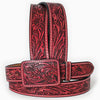 ADBLF233 Red Tooled Leather Belt with Matching Floral Buckle
