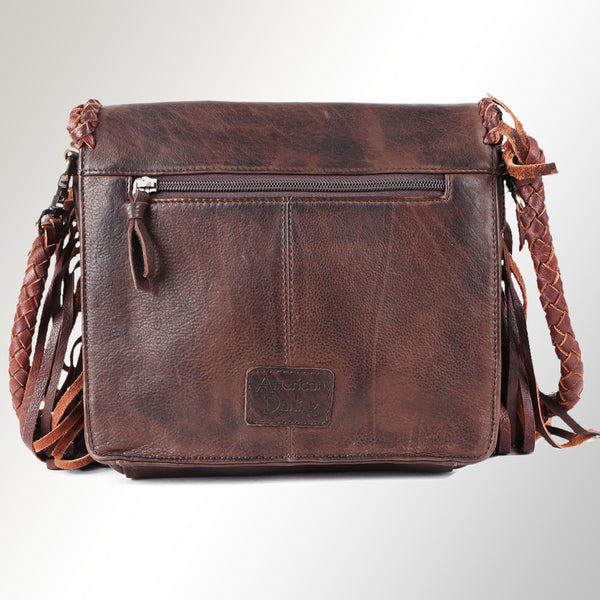 ADBGM261 Handcrafted Leather Crossbody Bag with Turquoise Concho & Braided Trim - Western Shoulder Purse