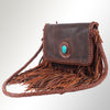ADBGM261 Handcrafted Leather Crossbody Bag with Turquoise Concho & Braided Trim - Western Shoulder Purse