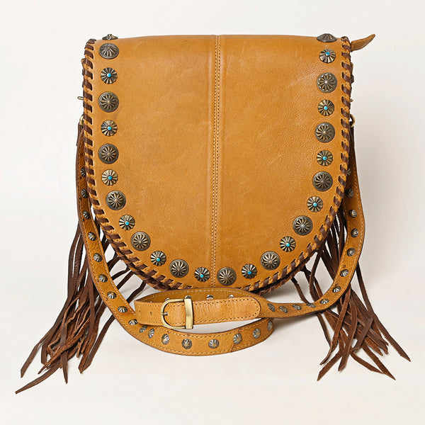 ADBGA413 American Darling Genuine Leather Rivetted Fringe Western Messenger Bag