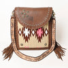 ADBGA414 American Darling Studded Brown Leather Fringed Southwestern Crossbody Bag