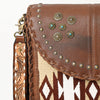 ADBGA414 American Darling Studded Brown Leather Fringed Southwestern Crossbody Bag