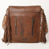 ADBGA414 American Darling Studded Brown Leather Fringed Southwestern Crossbody Bag