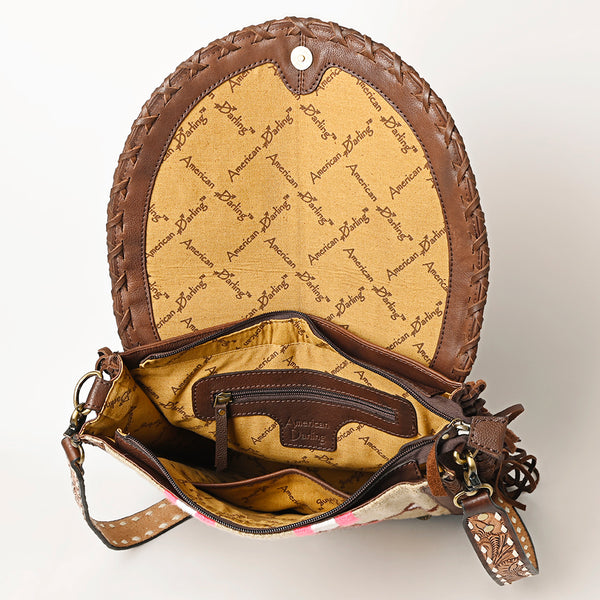 ADBGA414 American Darling Studded Brown Leather Fringed Southwestern Crossbody Bag