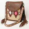 ADBGA414 American Darling Studded Brown Leather Fringed Southwestern Crossbody Bag