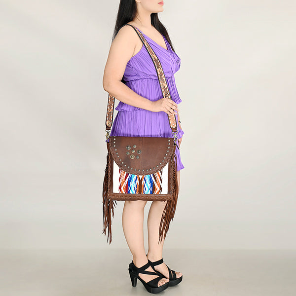 ADBGA415 American Darling Hand Woven Saddle Blanket & Genuine Leather Fringed Cross body Bag