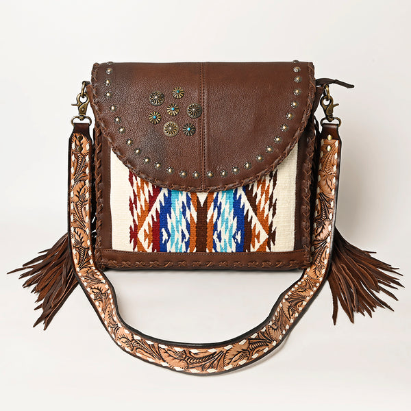 ADBGA415 American Darling Hand Woven Saddle Blanket & Genuine Leather Fringed Cross body Bag