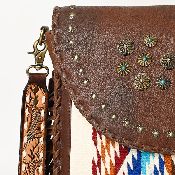 ADBGA415 American Darling Hand Woven Saddle Blanket & Genuine Leather Fringed Cross body Bag