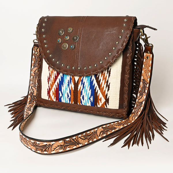 ADBGA415 American Darling Hand Woven Saddle Blanket & Genuine Leather Fringed Cross body Bag