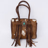 ADBGD131 American Darling Handcrafted Hair-On Cowhide Speedy Bag with Turquoise Stone & Fringes
