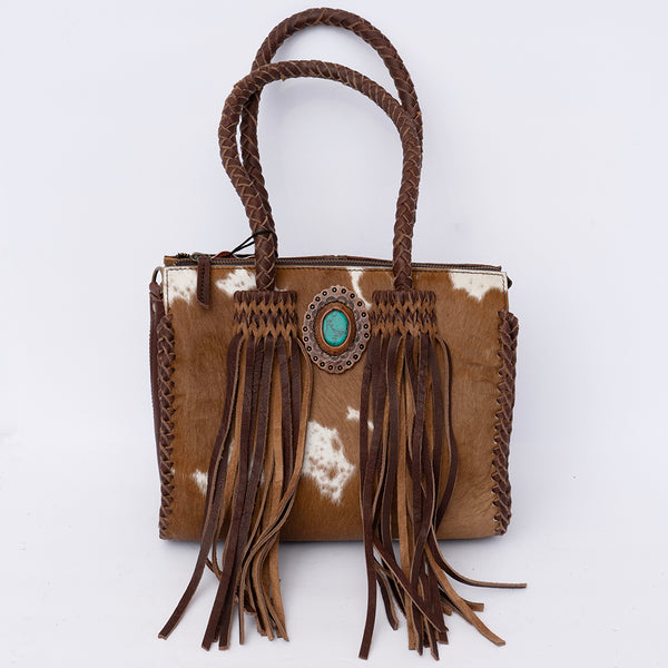 ADBGD131 American Darling Handcrafted Hair-On Cowhide Speedy Bag with Turquoise Stone & Fringes