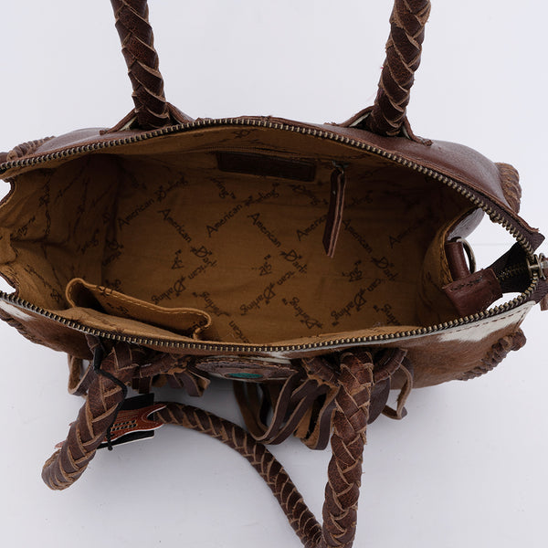 ADBGD131 American Darling Handcrafted Hair-On Cowhide Speedy Bag with Turquoise Stone & Fringes