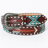 LC-ADBLF104 Hand-Tooled Arrow & Tribal Pattern Western Leather Belt with Engraved Buckle