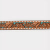ADBLF174 Western Handtooled Leather Belt - Turquoise Floral Carving with Matching Buckle