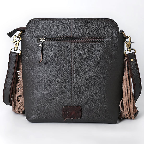 SKBA116 Large Crossbody Hand Tooled Saddle Leather and Upcycled Canvas Ladies Bag 13.5x12.5 KBA