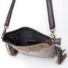 SKBA116 Large Crossbody Hand Tooled Saddle Leather and Upcycled Canvas Ladies Bag 13.5x12.5 KBA