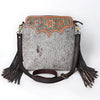 SKBA116 Large Crossbody Hand Tooled Saddle Leather and Upcycled Canvas Ladies Bag 13.5x12.5 KBA