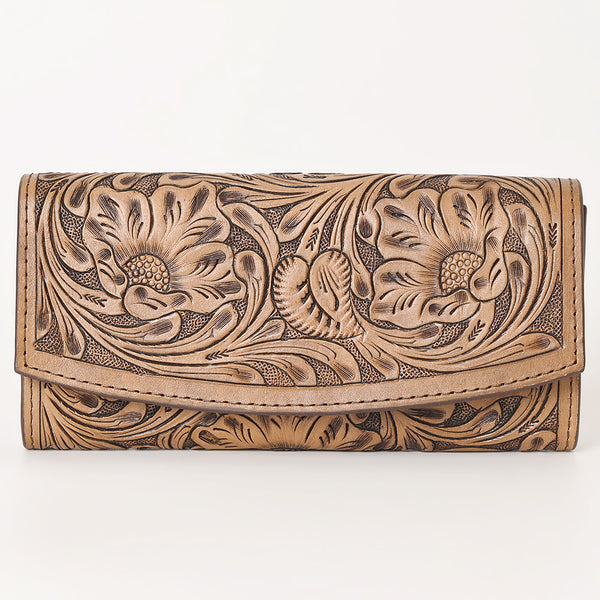 KBG140WALLET Hand Tooled Saddle Leather and Upcycled Canvas Ladies Bag H4.5XW8 KBG140 K