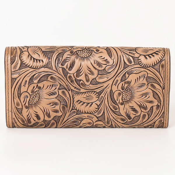 KBG140WALLET Hand Tooled Saddle Leather and Upcycled Canvas Ladies Bag H4.5XW8 KBG140 K