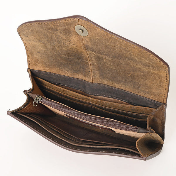 KBG140WALLET Hand Tooled Saddle Leather and Upcycled Canvas Ladies Bag H4.5XW8 KBG140 K