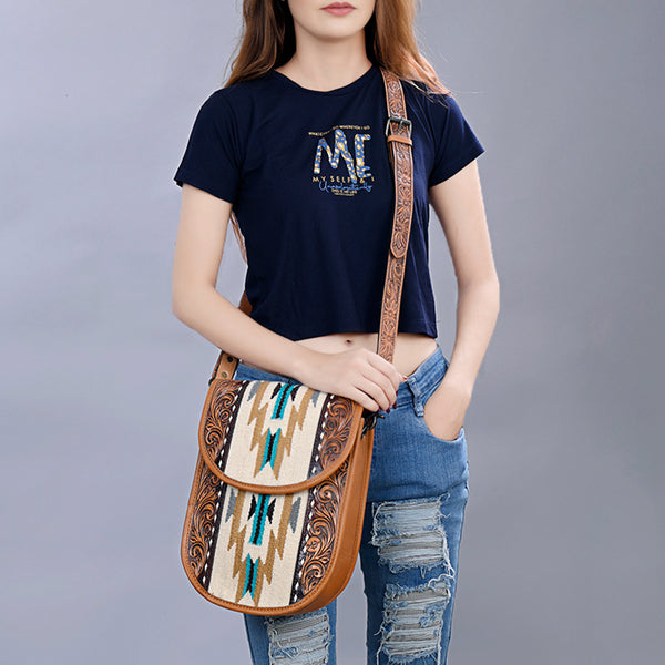 ADBG1202 American Darling Western Hand Tooled Leather Saddle Blanket Crossbody Bag