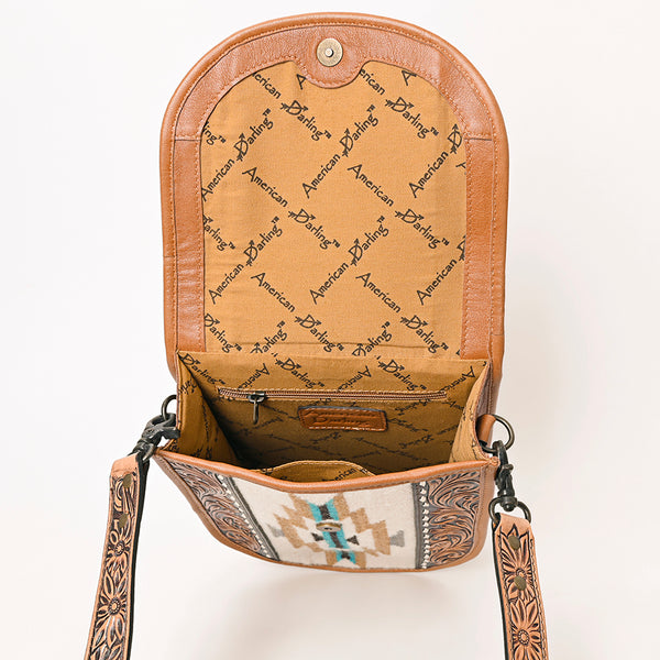 ADBG1202 American Darling Western Hand Tooled Leather Saddle Blanket Crossbody Bag