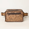 ADBG1208 American Darling Western Hand-Tooled Leather Fanny Pack -Floral Carved Genuine Leather Waist Bag