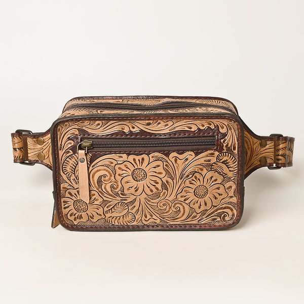 ADBG1208 American Darling Western Hand-Tooled Leather Fanny Pack -Floral Carved Genuine Leather Waist Bag