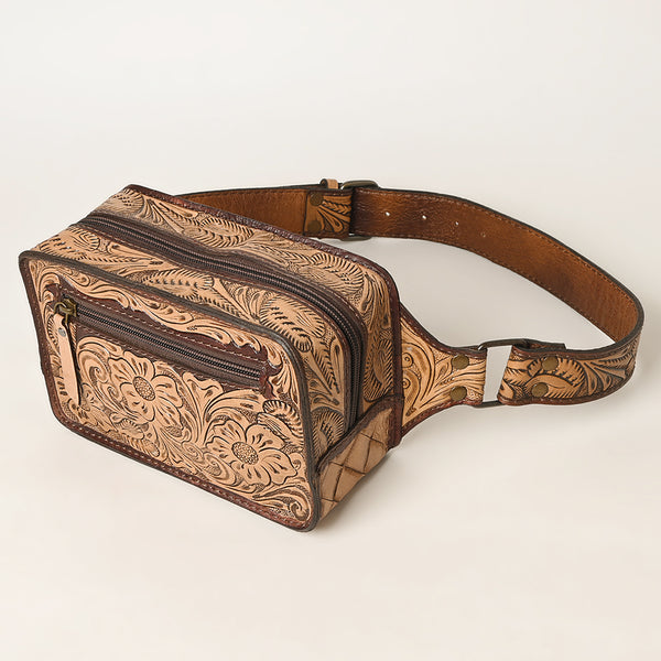 ADBG1208 American Darling Western Hand-Tooled Leather Fanny Pack -Floral Carved Genuine Leather Waist Bag
