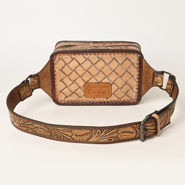 ADBG1208 American Darling Western Hand-Tooled Leather Fanny Pack -Floral Carved Genuine Leather Waist Bag