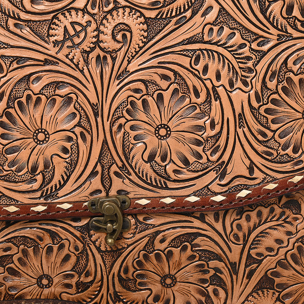 ADBG1210 American Darling Western Hand-Tooled Leather Briefcase Bag -Floral Carved Genuine Leather Work Tote