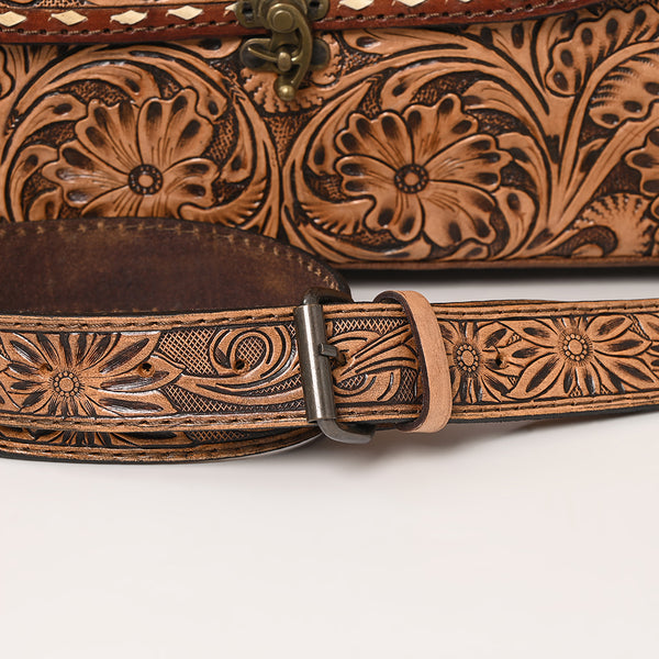 ADBG1210 American Darling Western Hand-Tooled Leather Briefcase Bag -Floral Carved Genuine Leather Work Tote