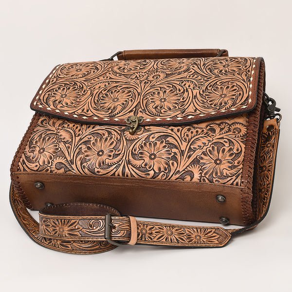 ADBG1210 American Darling Western Hand-Tooled Leather Briefcase Bag -Floral Carved Genuine Leather Work Tote