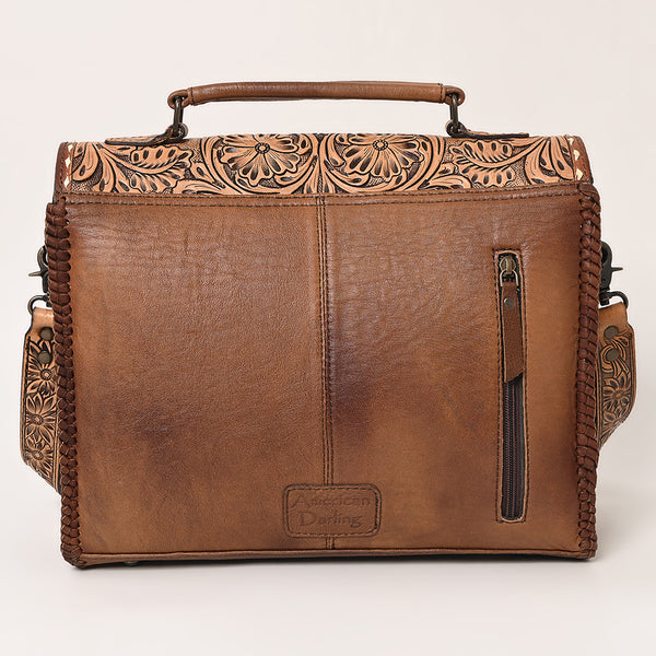 ADBG1210 American Darling Western Hand-Tooled Leather Briefcase Bag -Floral Carved Genuine Leather Work Tote