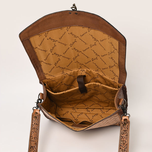 ADBG1210 American Darling Western Hand-Tooled Leather Briefcase Bag -Floral Carved Genuine Leather Work Tote