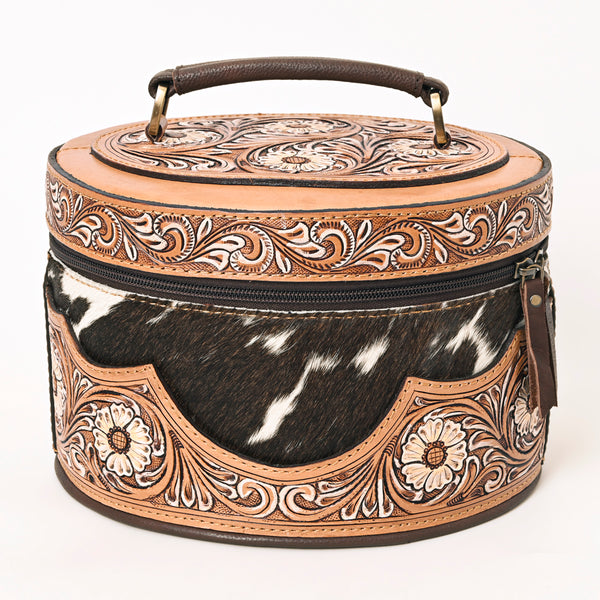 ADBGA416 American Darling Oval Hair-On Hide Jewelry Case Hand Tooled Western Leather Organizer