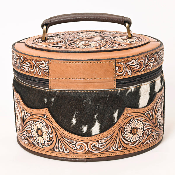 ADBGA416 American Darling Oval Hair-On Hide Jewelry Case Hand Tooled Western Leather Organizer