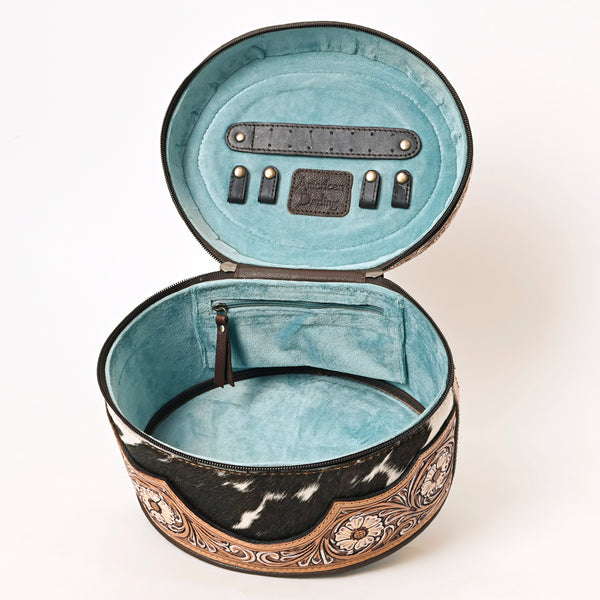 ADBGA416 American Darling Oval Hair-On Hide Jewelry Case Hand Tooled Western Leather Organizer